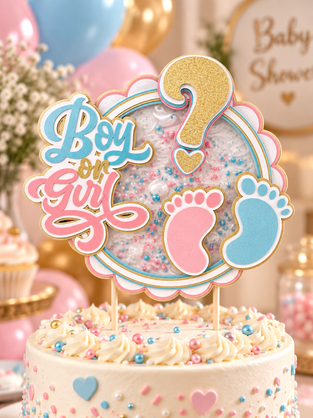 Décoration gâteau Baby Shower artisanale en carton avec pieds de bébé