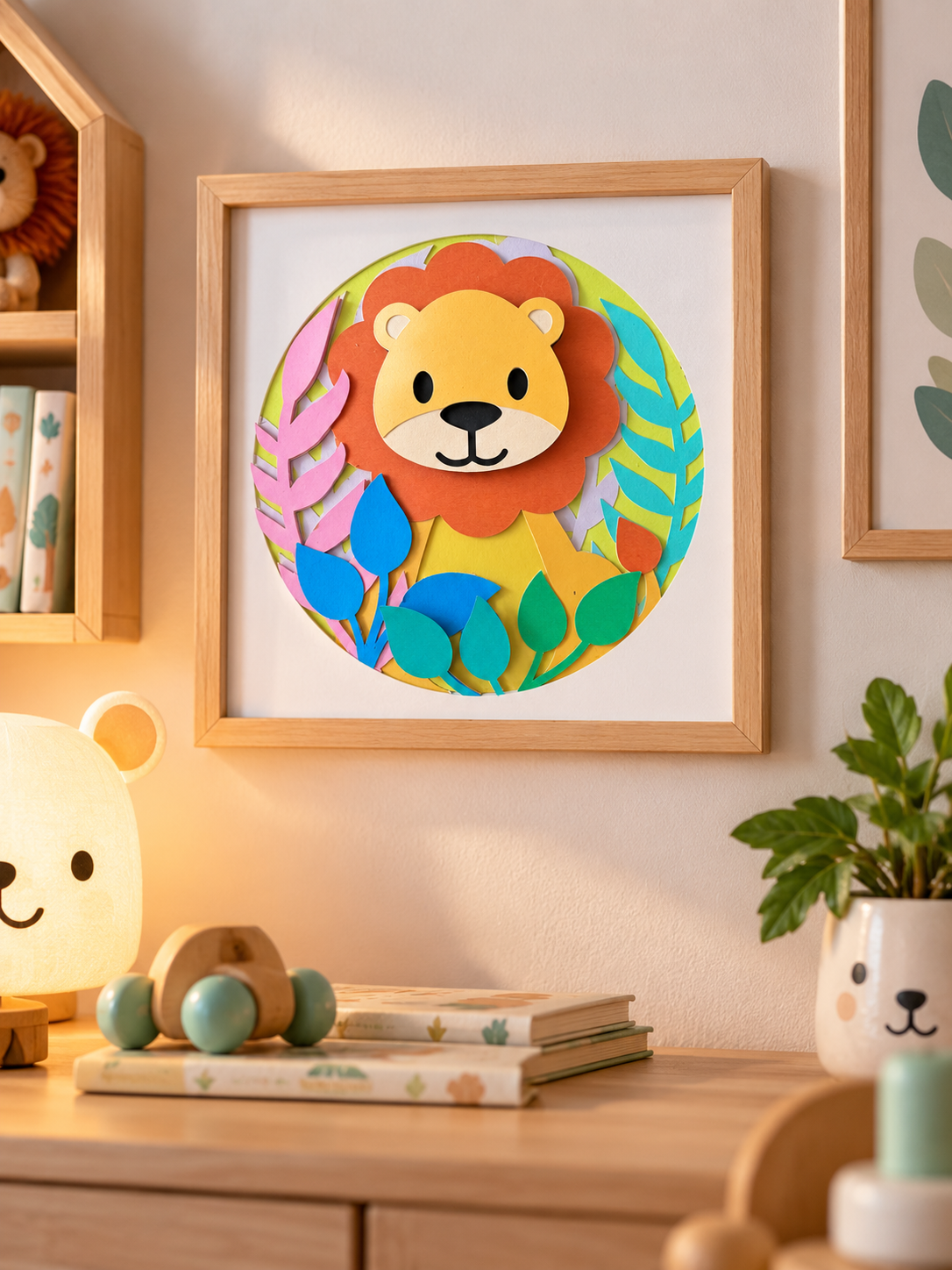 Décoration murale lion en carton pour chambre enfant sur thème jungle