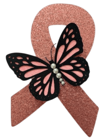 Ruban Octobre Rose en papier cartonné orné d’un papillon