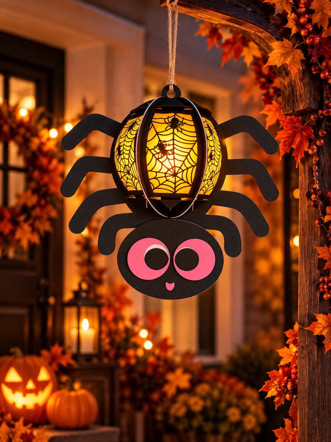 Lanterne araignée Halloween lumineuse en carton avec toile d’araignée